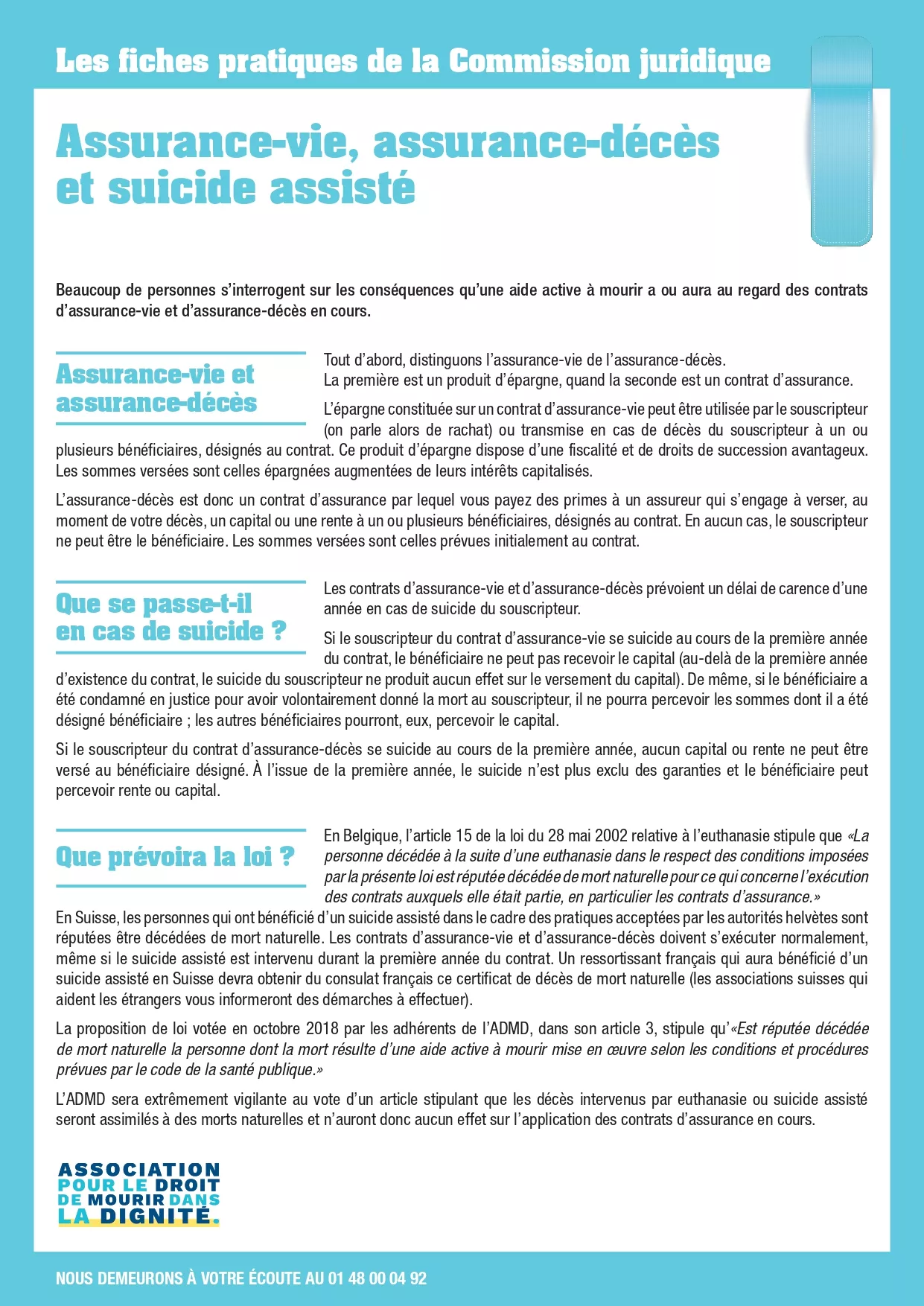 Assurance-vie, assurance-décès et suicide assisté